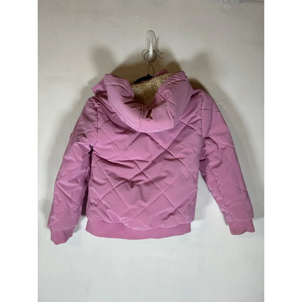Justice Girls 7/8 Pink Quilted Sherpa Lined Hooded Winter Jacket Coat Small Kids